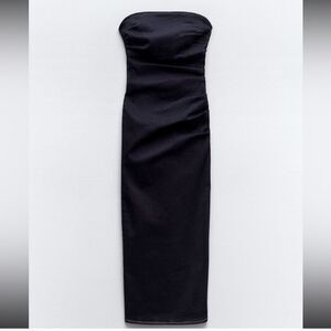 Zara Draped Midi Denim Dress